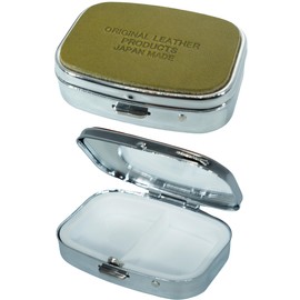 10575-100-151 Khaki, Tochigi Leather, Pill Case, Supplement Case, Medicine Case, Personal Pill Organizer, Compact, Genuine Leather, Made in Japan, Small, Nume Leather, Mini, Portable, 1 Dose, 2 Segments