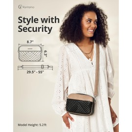 Shoulder Bag for Women - Faux Leather Crossbody Bag with Anti Theft RFID Protection & Adjustable Strap - Shoulder Bag with Silver Zippers & Anti Pickpocket Clip - Crossbody Purse with Guitar Strap