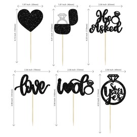 24 piezas de adornos para cupcakes con purpurina negra Love I Do - Anillo de corazón para despedida de soltera, para bodas, compromisos, despedidas de soltera, fiestas, decoración de pasteles