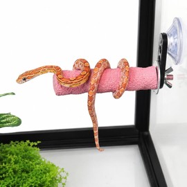 BingegePet Pink Resin Snake Climbing Branch, 4.1" Gourd-Shaped Reptile Ledge with Strong Suction Cup, Easy to Clean Terrarium Accessories for Corn Snakes and Small Reptiles (3.7 oz)