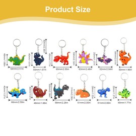 Key Fob, 12 Pieces Dinosaur Keyring, Birthday Gift Keyring, Cartoon Key Fob, Mini Keyring Set for Children Party Bag