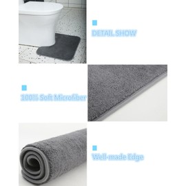 Rururug Bath Mat Sets 2 Piece Washable Microfiber Bathroom Mats New Point Plastic Non-slip Bottom Bath Rug and Toilet Mat Set (Grey, 50x80cm+50x40cm)