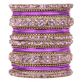 Aheli Ethnic Colorful Bangles Chudha Set Stone Studded Bangle Set Indian Wedding Wear Fashion Jewelry Gift for Women Pink