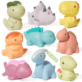 AMCHSURI Bath Toys, Dinosaur 9 Pack | Sealed, No Hole & Mold Free Bath Toys Design | Soft, Squeezable & Float on Water | Safe & Non-Toxic Easy-Grip Baby & Toddler Bath Toy Set | Baby Pool Toys