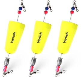 Vipfish Popping Corks Floats Saltwater - Rattles and Floats for Catfish Redfish Speckled Trout Rigs with a 3/8 oz Egg Weight, and a High-Visibility Cork (Yellow, 3pcs)