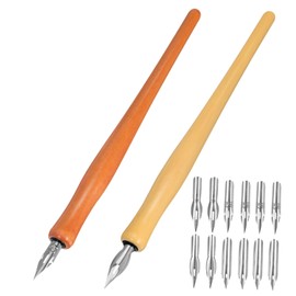 SEWACC Retro Wooden Dip Pen Set with Gothic Flat Tips Comfortable Grip Calligraphy Tool for Art Writing and Signing Includes Replacement Nibs