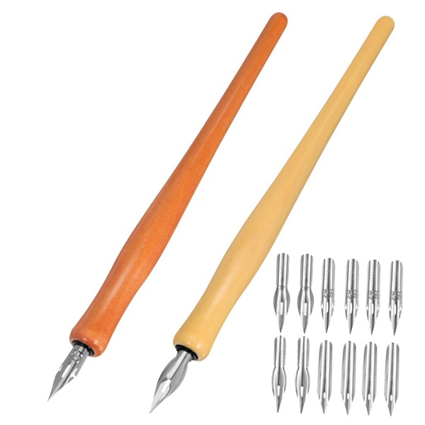 SEWACC Retro Wooden Dip Pen Set with Gothic Flat Tips