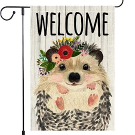 Welcome Hedgehog Garden Flag Yard Outdoor Rustic Farmhouse Lawn Patio Spring Summer garden flags for outside 12x18 Inch Small Burlap Double Sided