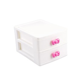 Cute White Bowknot Makeup Organizer,Multilayer-Drawer Mini Desktop Organizer Storage Box,Bathroom,Vanity,Gift for Girls Women kid Teen (Two Drawers (7.06 x 5.22 x 4.17 inches) & White)