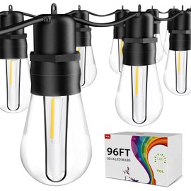 amsike 96FT LED Outdoor String Lights, Patio String Lights with S14 30+4(Spare) Plastic Shatterproof Bulbs, ETL Listed IP65 Waterproof Heavy-Duty for Backyard Lights,Bistro Lights,Cafe Lights