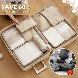 Gemtte Suitcase Organiser Set, 14 Pieces Waterproof Packing Cubes, Multifunctional Travel Packing Cubes, Suitcase Organiser Packing Bags for Suitcases, Travel Organiser Set with Clothes Bags (Beige)