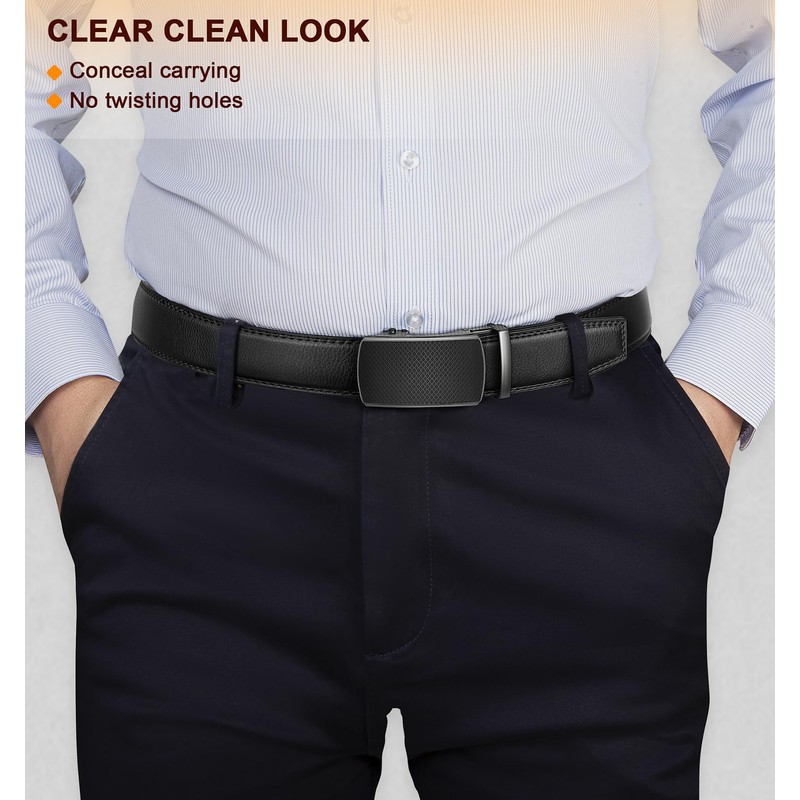 BULLIANT Men's Ratchet Leather Belt, Automatic Clasp, for Men’s Suit,