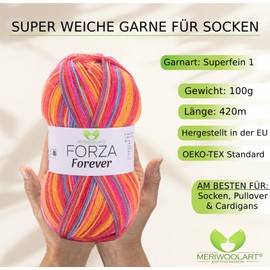 MeriWoolArt® Sock Wool 4-Ply - 100 g Merino Wool Yarn for Knitting & Crocheting, 75% Virgin Wool (Superwash), 25% Polyamide, 420 m - Ideal for Socks for Men and Women, Sweaters & Cardigans 2705