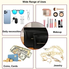 Garegce 2 PCS Purse Pouches, Soft PU Leather Makeup Bag Snap Closure Organizer Pouch for Coin Lipstick Cosmetics, Mini Wallet Change Holder Bag for Men Ladies Women Girls - Black