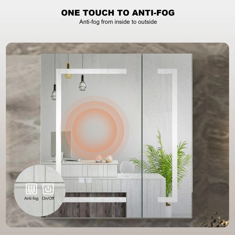 Mepplzian Large LED Bathroom Mirror Cabinet Touch Switch 3 Colors