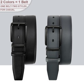 DOOPAI Cinturón de piel reversible para hombre de 1.25 pulgadas, vestido de doble cara y cinturón casual, ribete para ajustar, 2 estilos en un cinturón, Negro/Gris, 38"-40"Waist Adjustable