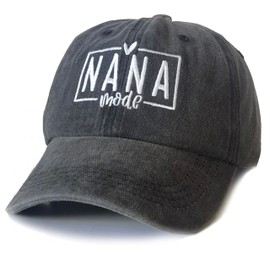Nana Hat for Women Embroidered Adjustable Washed Baseball Caps for Grandma Black