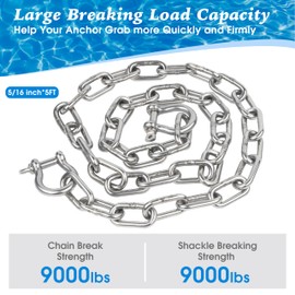 Boat Anchor Chain, Itayak 316 Stainless Steel Marine Grade Anchor Lead Chain-5/16 Inch x 5 Feet with Dual 5/16 Inch Lock Ring Shackles for Boats, Works with Different Anchors