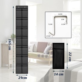 Tsathoggua Shoe Organiser Hanging, Overdoor Shoe Storage Organiser for Wardrobe Door Tidy, Hanging Shoe Organiser for Narrow Closet, Bedroom, Bathroom (14 Pockets Black)