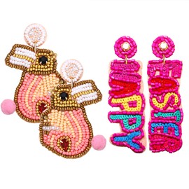 Easter Earrings Beaded Bunny Egg Letter Dangle Earrings for Women Cute Pom Pom Rabbit Holiday Earrings Festive Jewelry Party Gifts (Easter Bunny 2)