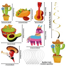 24pcs Cinco de Mayo Hanging Swirl Decoration, Mexican Fiesta Cinco de Mayo Party Supplies Funny Cactus Avocado Guitar Ceiling Hanging Swirls for Boys Girls Shower Party