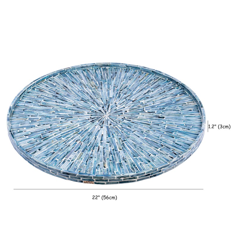 PEMAR 22" Round Mother of Pearl Extra Large Ottoman Tray