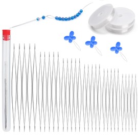 FTEVEN 37PCS Beading Needles Set, Beading Needles for Jewelry Making, 30Pcs Big Eye Bead Threader, Embroidery Needle with Bottle and Bracelet Elastic String