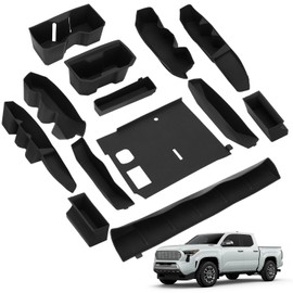 Powhorse 13PCS Interior Silicone Inserts Fit for Tacoma 2024 2025, Liner Custom Fit for Toyota Tacoma 4th Gen Accessories, Fully Covered Non-Slip, Center Console Cup Holder and Door Pocket, Black