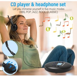 2024 Upgraded CD Player Portable, MONODEAL Portable CD Player with Headphones,Small Personal CD Player with LCD Display,Anti-Skip/Shockproof, Rechargeable Walkman CD Player for Car