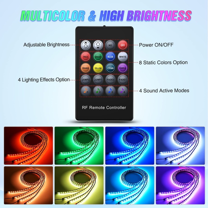 Nilight 4Pcs Car Underglow Neon Accent Strip Lights 252 LEDs