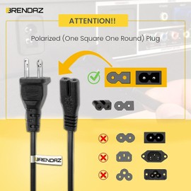 2 Prong Power Cord, 15ft. Polarized AC Power Cable, Compatible with Vizio D, E, M Series HDTV TV, Vizio Sound Bar, TV Power Cord Replacement. (15-Feet)