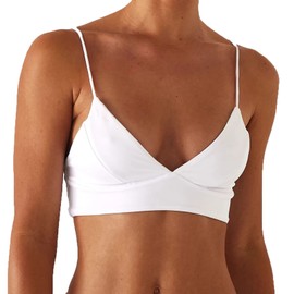 Women's Bikini Top Soild Color Push Up V Neck Bathing Suit Swimsuit Top White