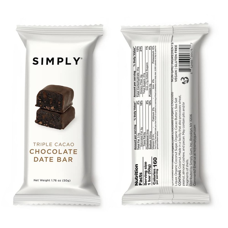 SIMPLY GUM Chocolate Date Bars | Triple Cacao | Fair