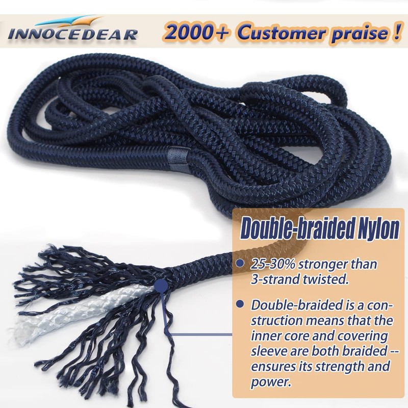 INNOCEDEAR 4 Pack 1/2” X 15’ Dock Lines|Marine-Grade Double-Braided Nylon