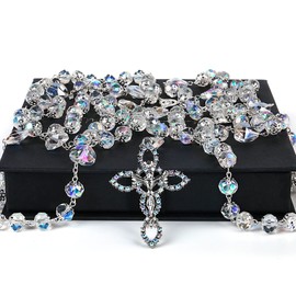 Lazo Para Boda Catolica - Lazo Para Boda, Wedding Lasso,Crystal Arras Para Boda Catolica with Jesus Christ, Lazos Para Bodas De Iglesia Para Novios, Lasso for Wedding Ceremony, Wedding Lasso Catholic Set, Wedding Rosary (Silver)