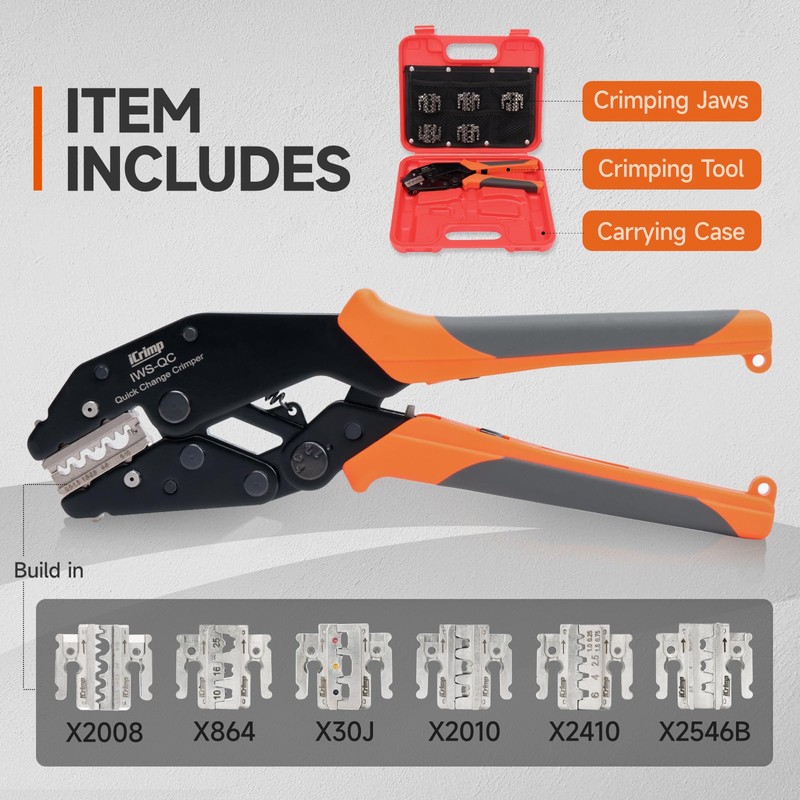 iCrimp Rachet Crimping Tool Set, Quick Change Jaws for Open