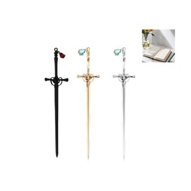 Ceeyoll Pack of 3 Metal Sword Bookmarks Sword Shape Retro Hair Stick Bookmark Sword Mini Sword Bookmark with Crystal Pendant Retro Bookmark Gifts for Book Lovers, Teachers and Students