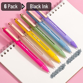 Mr. Pen- Retractable Gel Pens, 6 Pack, Black Ink Gel Pens, Vibrant Barrels, Fast Dry, Gel Pens Fine Point 0.5mm, Retractable Pens, Cute Pens, Gel Ink Pens, Aesthetic Pens for Journaling Fine Tip Pens