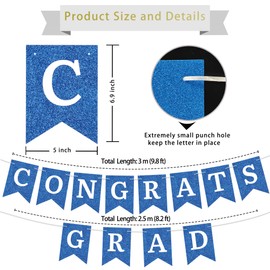 Graduation Banner Pre-strung Congrats Grad Banner Blue Glittering Process Paper Graduation Party Decorations College High School Home Party Supplies