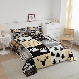 Bear Comforter Set Full Size Kids Wild Animal Grey Brown Comforter for Boys Teens Rustic Cabin Country Bedding Set Breathable Nature Wildlife Bear Duvet Set Room Decor Quilt Set