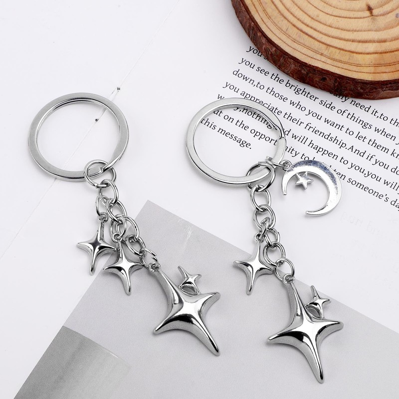 Gosknor 2pcs Cute Star Moon Keychains, Y2k Star Key Chain