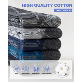 Niorasen Men's Cotton Crew Work Socks, 5 Pairs Cushioned Boot Socks, Moisture Wicking Athletic Socks for Hiking Sports Running 13-15 (Multicolor)