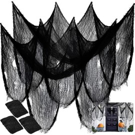 Telaraña de Halloween Tela Espeluznante Negra, 3PCS Decoración de Halloween