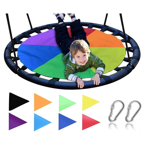 Royal Oak Saucer Tree Swing,Giant 40 Inches with Carabiners and Flags, 700 lb Weight Capacity, Steel Frame, Waterproof, Easy to Install with Step by Step Instructions, Non-Stop Fun! (Multicolored)