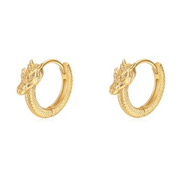Gold Plated Dragon Hoop Earring,Gothic Punk Piercing Loong Dragon Earring for Men Women