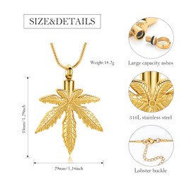mingkejw Leaves Urn Necklace for Ashes Cremation Jewelry Stainless Steel Maple Leaf Pendant Memorial Necklaces Ash Holder for Human Pets Keepsake Jewelry for Loved Ones with Fill Tool