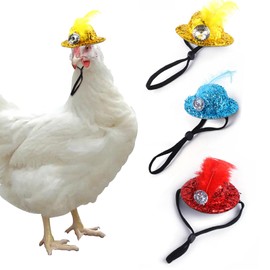Lopsity Chicken Hats for Hens Mini Hats for Pets Tiny Hats Small Reptile Animal Hamster Parrot Hat with Adjustable Elastic Chin Strap (Yellow+RED+Blue)