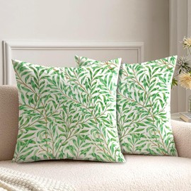 HUASHUZI Cushion Covers William Morris 40x40cm Green Leaf Decorations Double Sided Pattern Throw Pillow Case Set of 2 Home Decor for Sofa Bench Couch