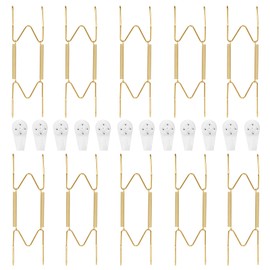 Jinzory 10 Pack Invisible Plate Hangers, 6 Inch Brass Wall Plate Hangers Holders with 12 Pack Wall Hooks, Compatible for 6 to 7.5 Inch Decorative Plates and Arts