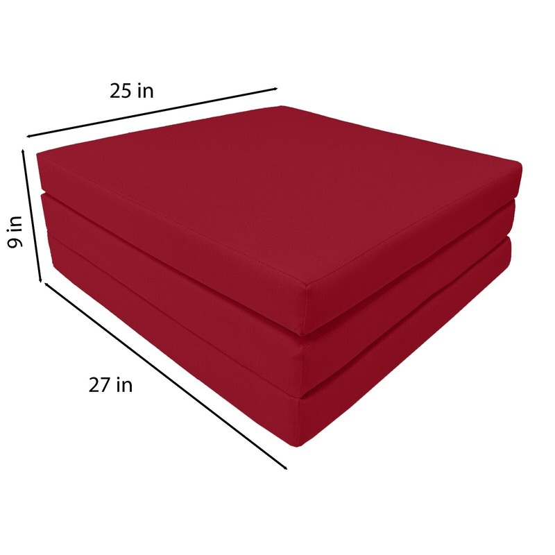 Danfuton Red Tri Fold Foam Beds, Shikibuton, Convertible Ottoman Mat